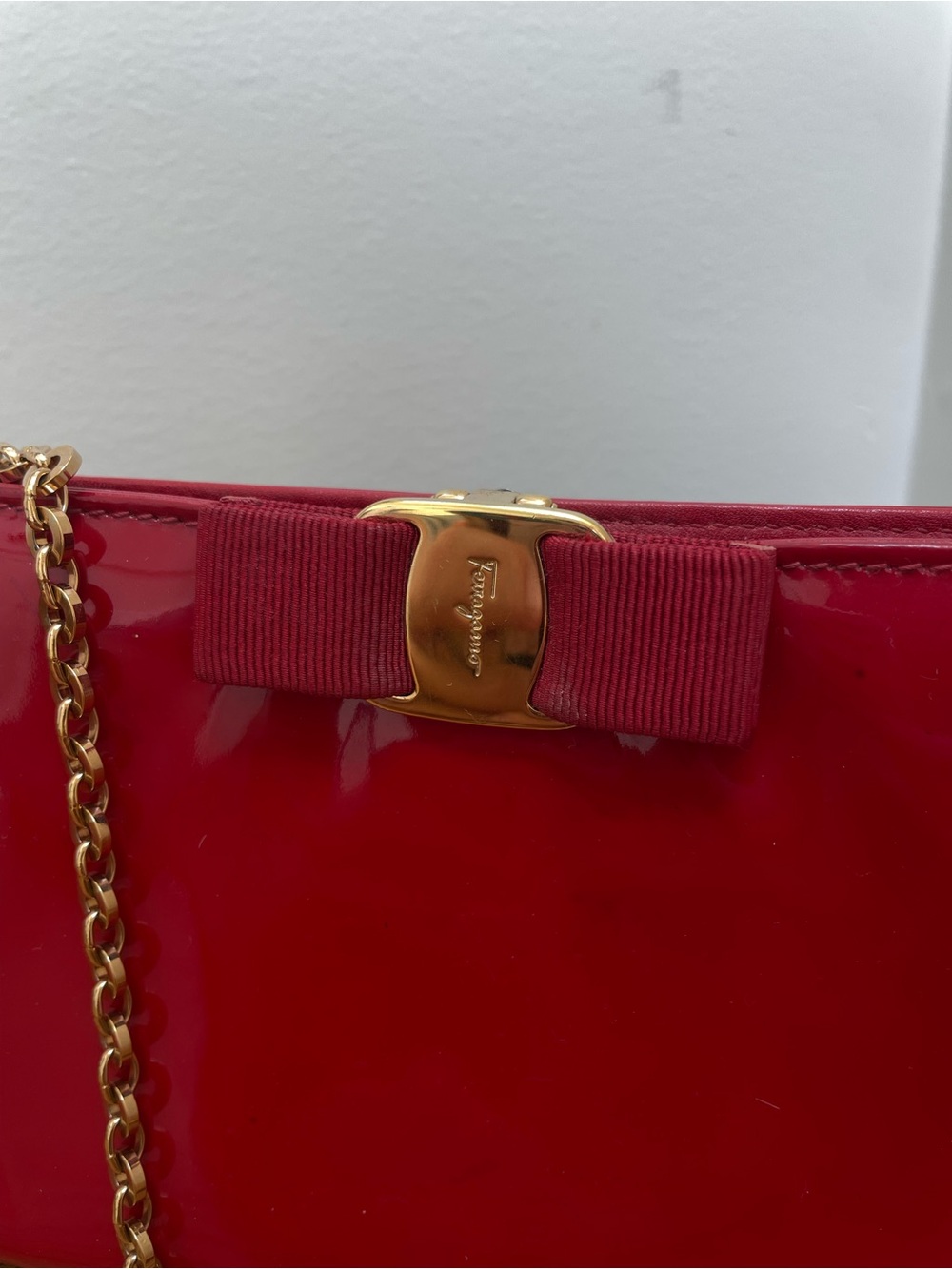 Salvatore Ferragamo Vara Bow Patent Leather Clutch - Picture 2 of 5